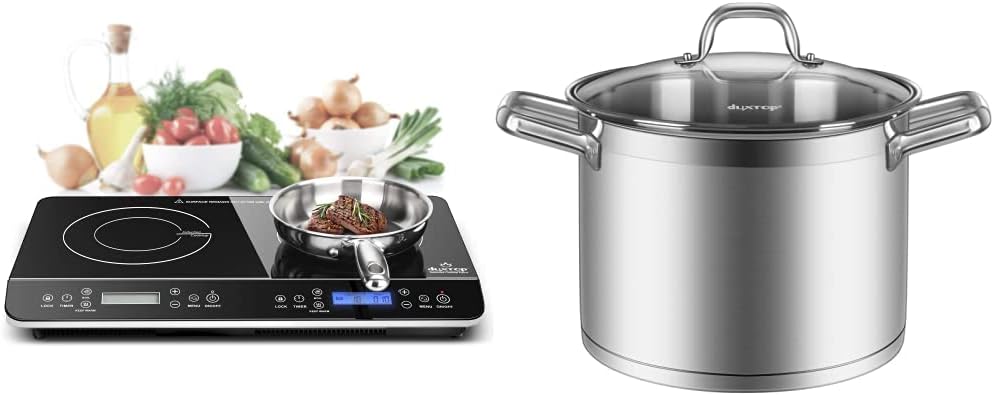 Duxtop LCD Portable Double Induction Cooktop 1800W Digital Electric Countertop Burner Sensor Touch Stove, 9620LS/BT-350DZ and Duxtop Professional Stainless Steel Cookware Induction Ready Impact-bonded Technology (8.6Qt Stockpot)