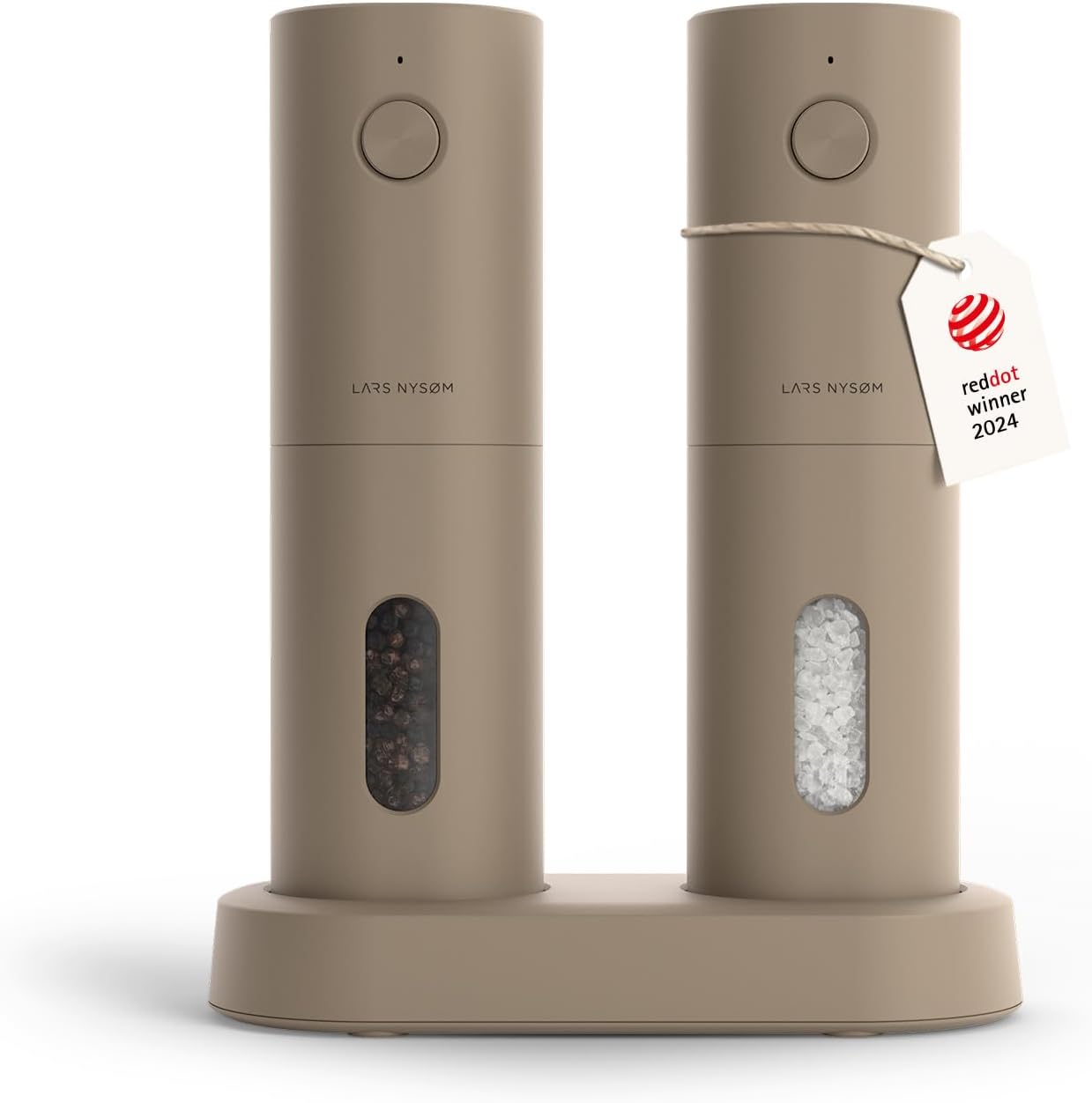 LARS NYSØM Electric Salt and Pepper Grinder Set I Automatic Salt and Pepper Mills with Adjustable Ceramic Grinder I USB Rechargeable Electric Spice Mill Set (Taupe Brown)