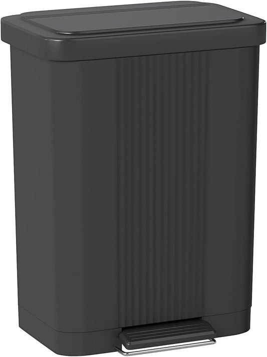 FDW Step-On Trash Can with Lid 13 Gallon 50 Liter Capacity for Kitchen Garbage Can Silent Slow Descent Lid with Foot Pedal and Shockproof Design for Home Living Room Bedroom Office Use