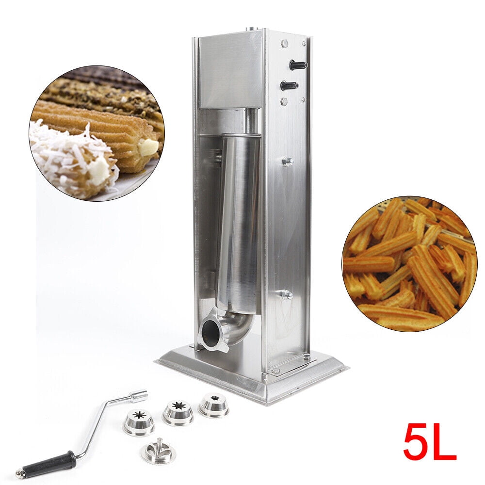 5L Stainless Steel Manual Churrera Churros Machine 4*Nozzles Waffle Maker