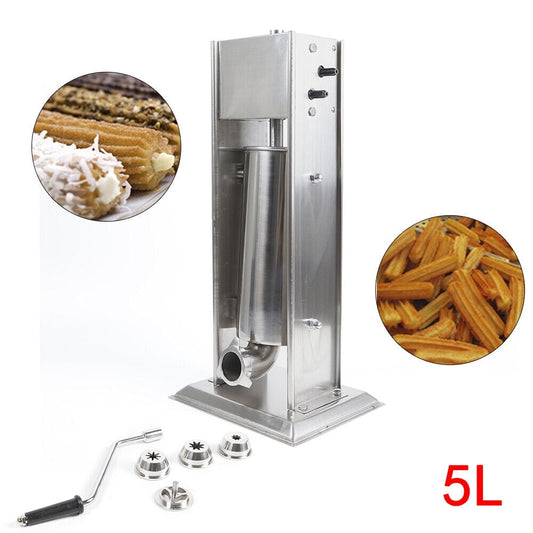 5L Stainless Steel Manual Churrera Churros Machine 4*Nozzles Waffle Maker
