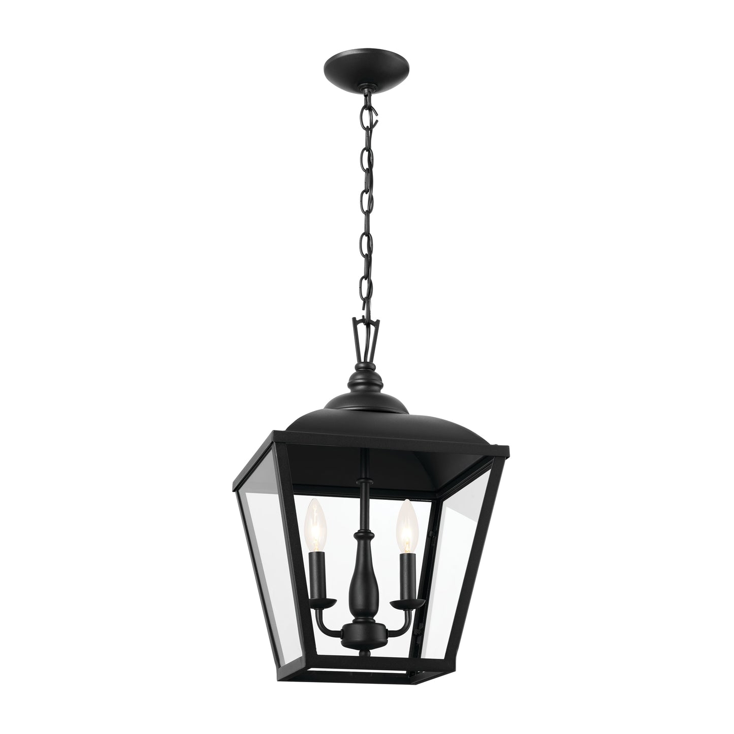 Kichler Dame 3 -Light Textured Black Farmhouse Clear glass Lantern Medium Hanging Pendant light 5265469