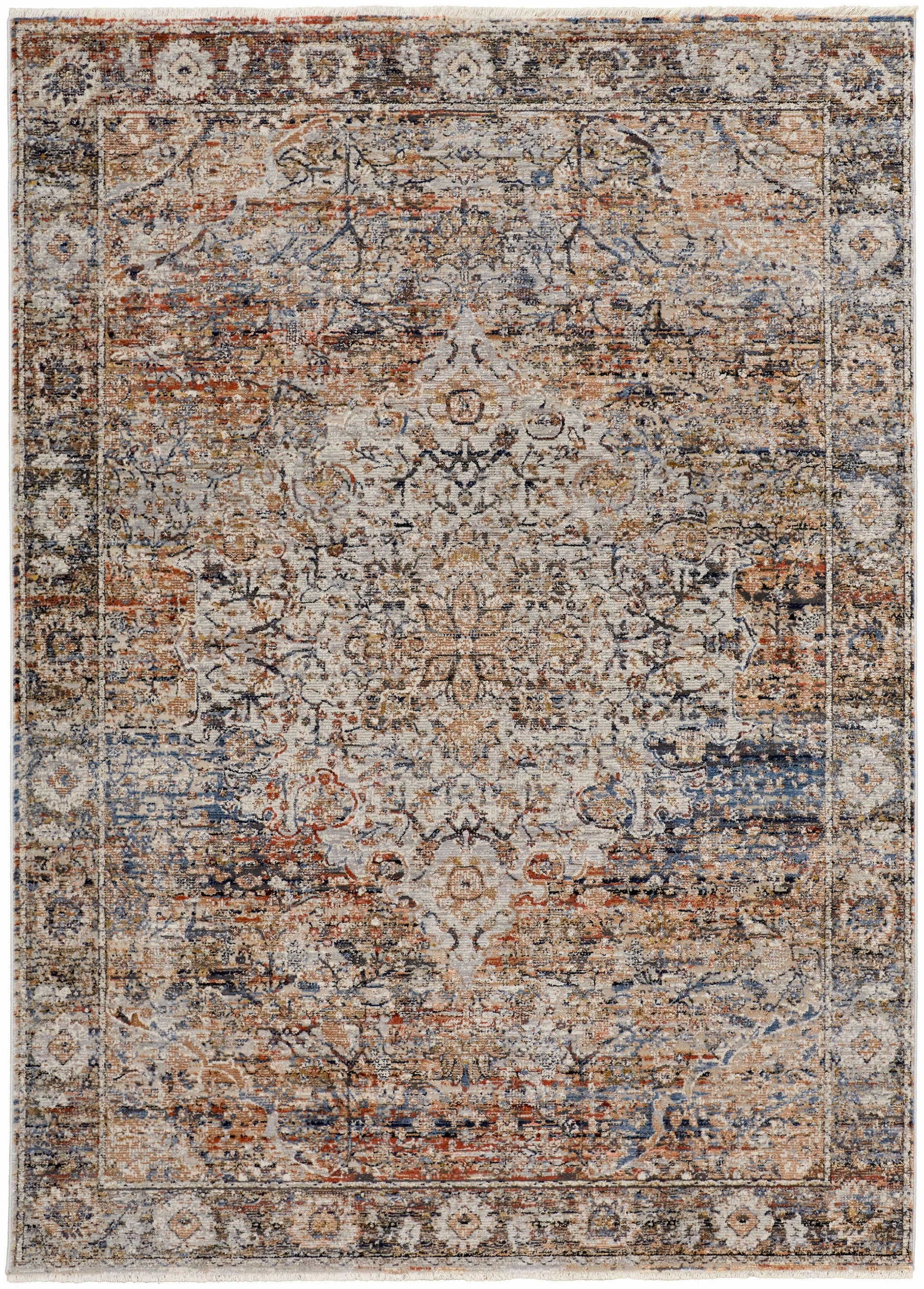 Room Envy 8 x 10 (ft) Loomed Tan/Orange/Blue Rectangular Indoor Medallion Area rug
