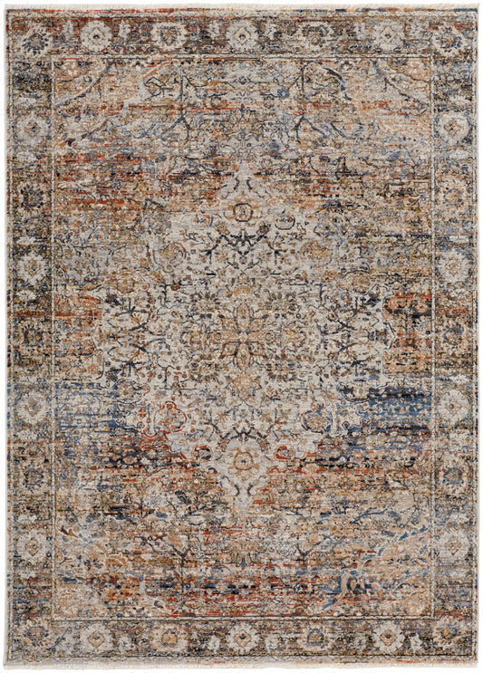 Room Envy 8 x 10 (ft) Loomed Tan/Orange/Blue Rectangular Indoor Medallion Area rug