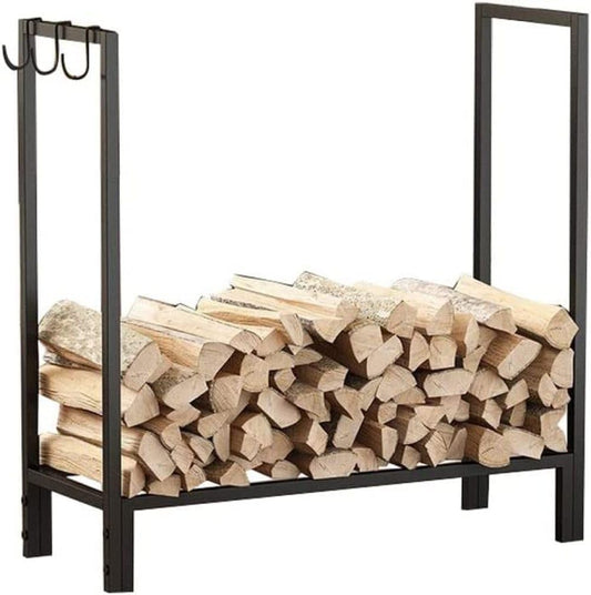 Iron Black Firewood Storage Rack Fireplace Tools Decorative Wood Rack for Firewood Storage Front of Fireplace