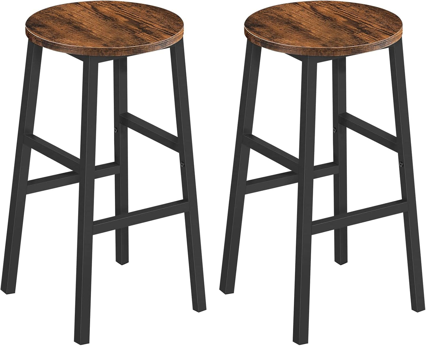 MAHANCRIS Bar Stools, Set of 2 Round Bar Chairs with Footrest, 24.4 Inch Kitchen Breakfast Bar Stools, Industrial Bar Stools, Easy Assembly, for Dining Room, Kitchen, Rustic Brown BAHR0201Z