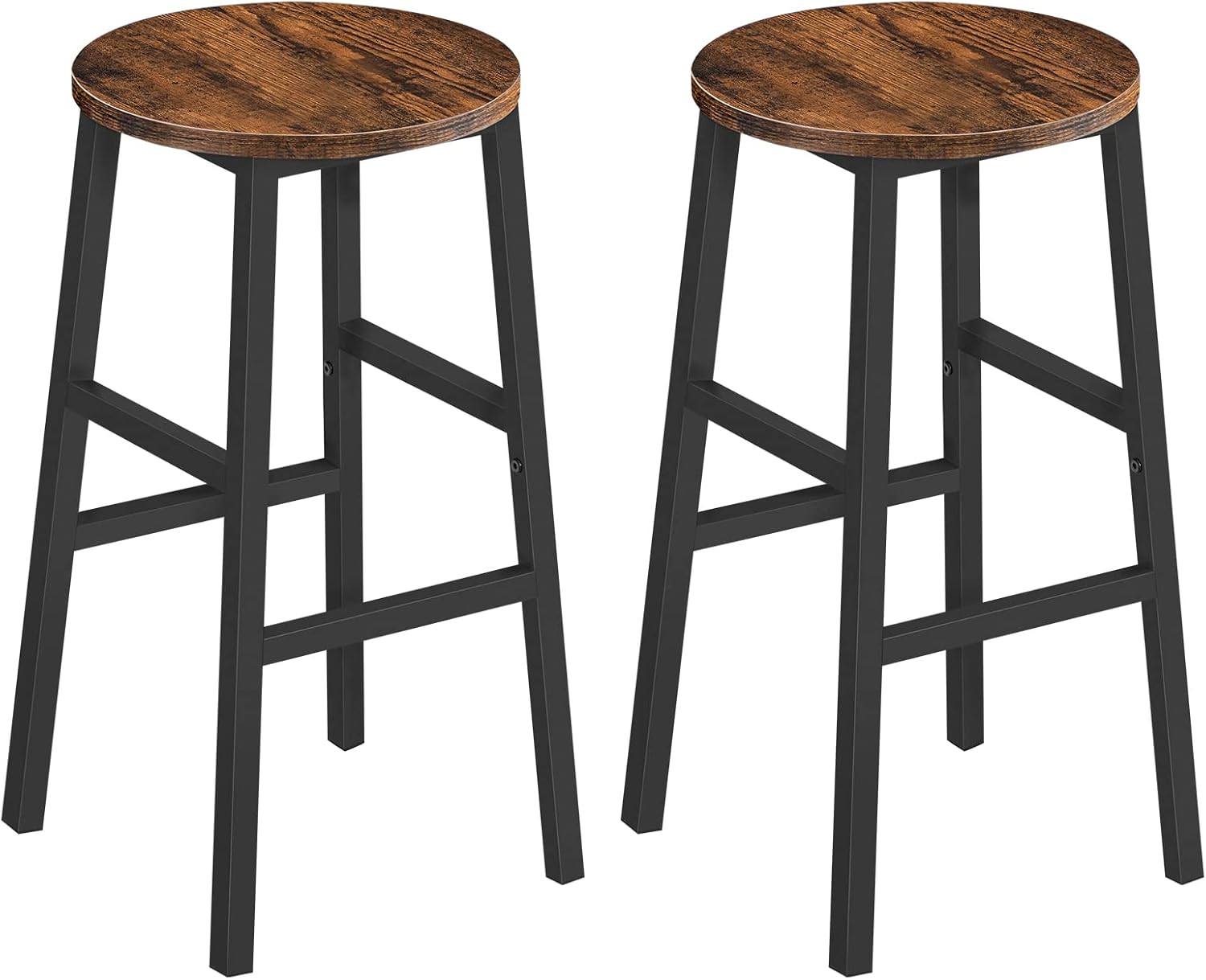 MAHANCRIS Bar Stools, Set of 2 Round Bar Chairs with Footrest, 24.4 Inch Kitchen Breakfast Bar Stools, Industrial Bar Stools, Easy Assembly, for Dining Room, Kitchen, Rustic Brown BAHR0201Z