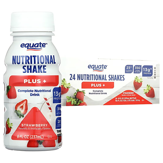Nutritional Shake Plus, Strawberry, 8 Fl Oz, 24 Count, 25 Vitamins And Minerals, With Calcium And Vitamin D To Support Bone Health