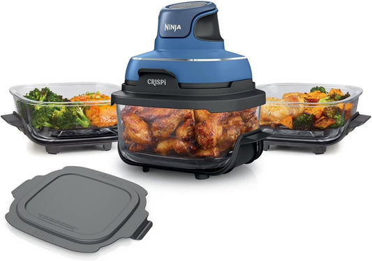 Ninja Crispi 5-in-1 Portable Glass Air Fryer Cooking System, 4-QT, with 3 TempWare Glass Containers, Crisper Plates & Lids, 1500W