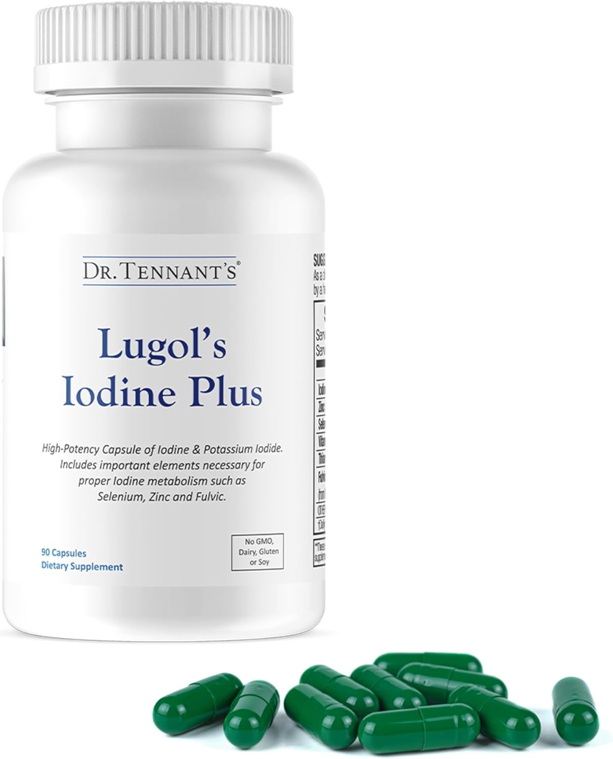 Dr. Tennant's Iodine Supplement Plus | Lugol's Iodine & Potassium Iodide with Essential Co-Factors Selenium, Zinc & Fulvic Acid | Supports Thyroid & Breast Health | 90 Capsules