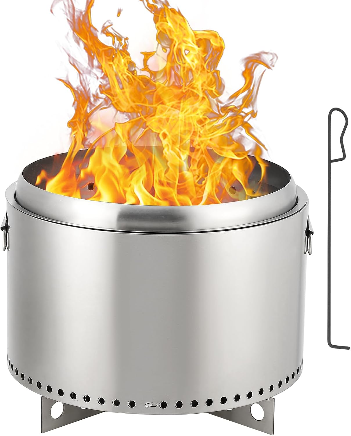 20.5 Inch Smokeless Firepit, Stainless Steel Outdoor Fire Pit with Air Switch, Removable Ash Pan & Stand, Portable Wood Burning Bonfire Pit for Patio Garden Picnic