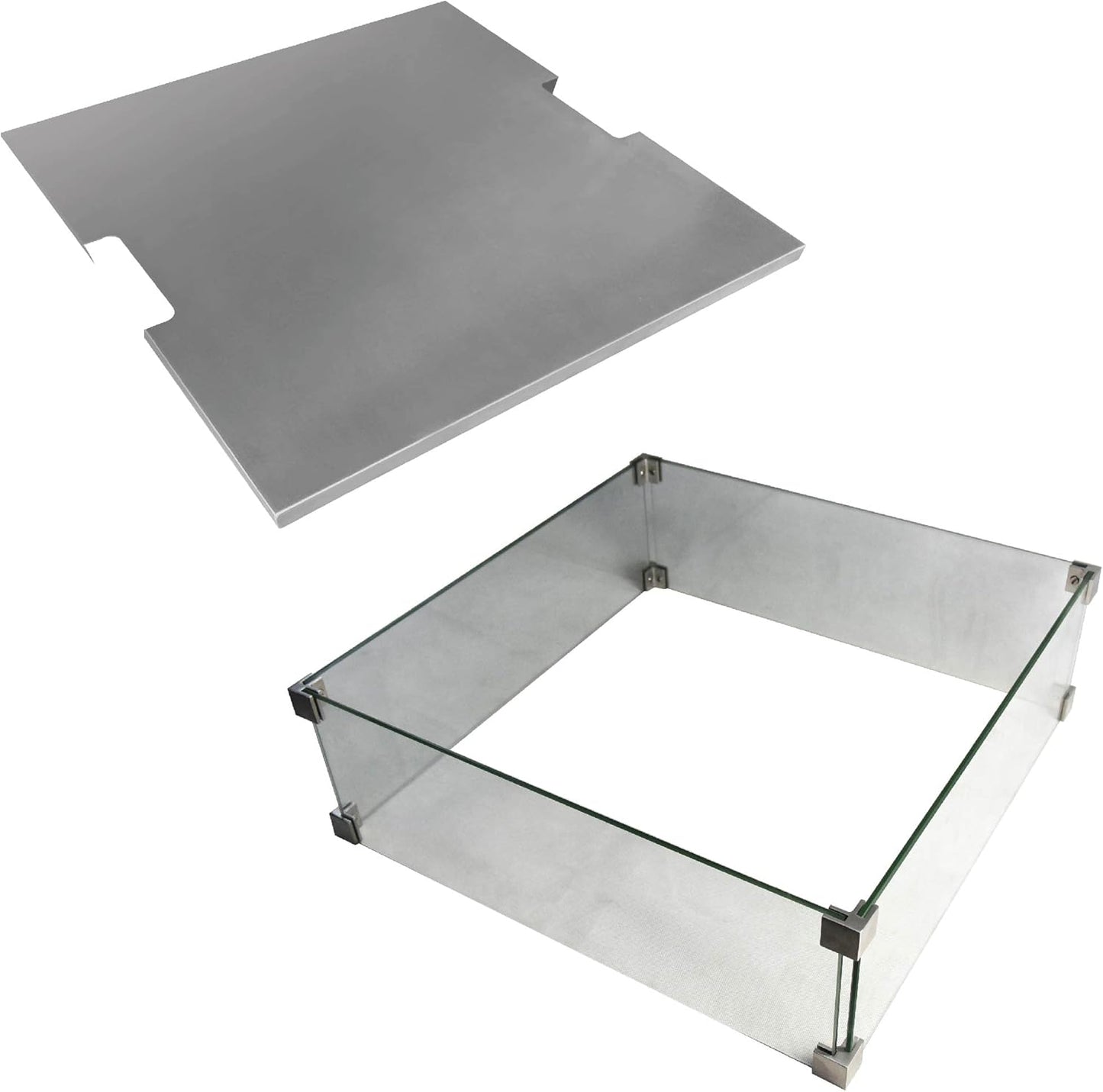 Elementi Manhattan Fire Pit Accessories Set Firepit Bundle Includes 22” Tempered Glass Wind Screen, 21” Stainless Steel Fire Pit Lid Heavy Duty Firepit Accessory Flame Guard Set