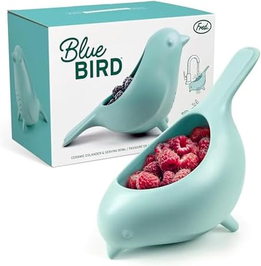 Genuine Fred BLUE BIRD Ceramic Colander, Charming, Unique Design, Berry Colander, Fun Kitchen Gadget