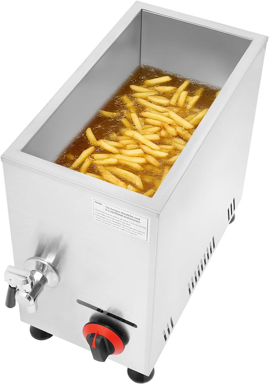 TREMENPOW 21L Stainless Steel Countertop Gas Deep Fryer with Lid, Adjustable Gas Frying Machine, Commercial Hot Corn Dog Fryer, LPG Countertop Commercial Kitchen Fat Fryers for Restaurant Home
