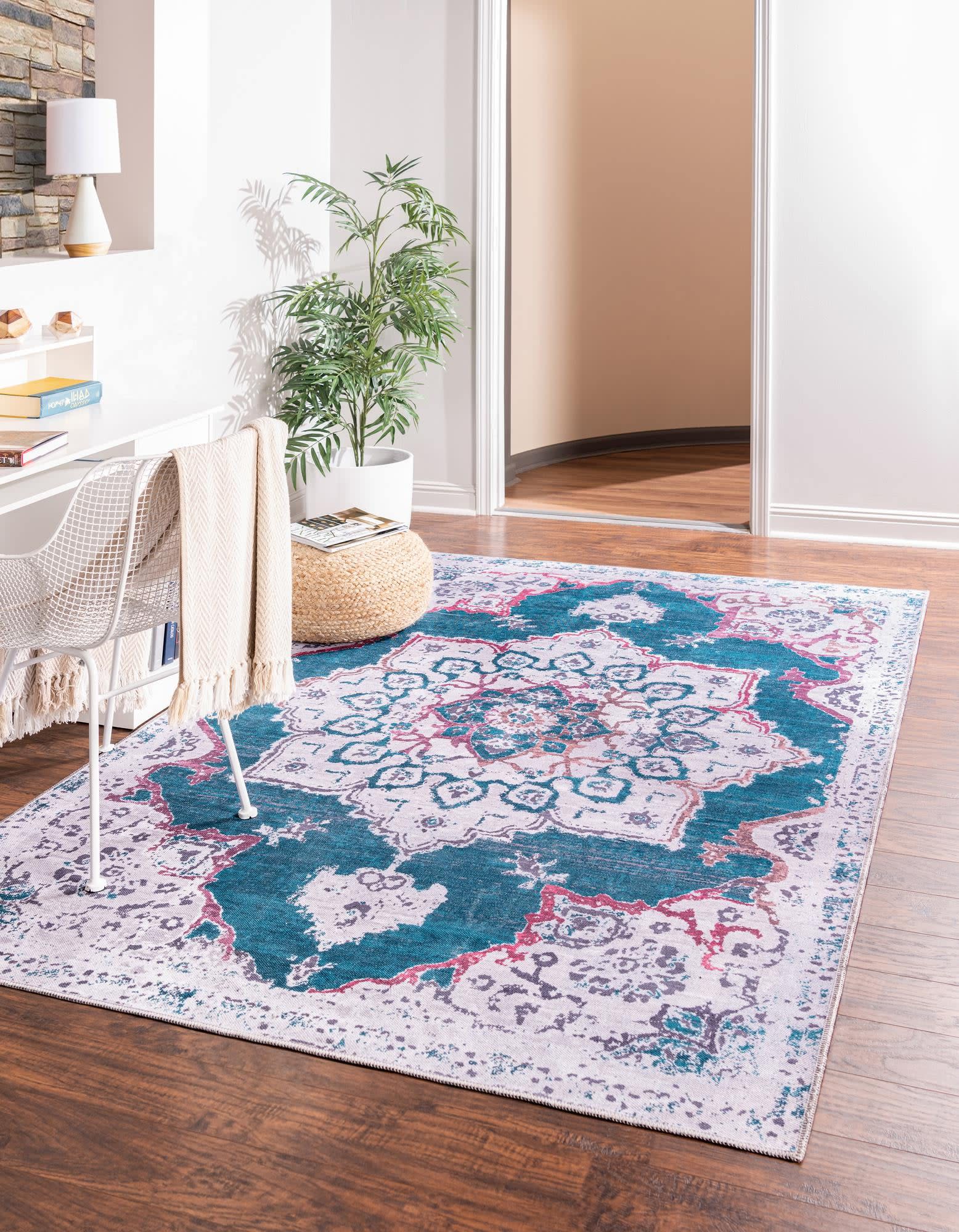 Unique Loom Renaissance 11 x 13 (ft) Loomed Teal Green Washable Rectangular Indoor Medallion Area rug