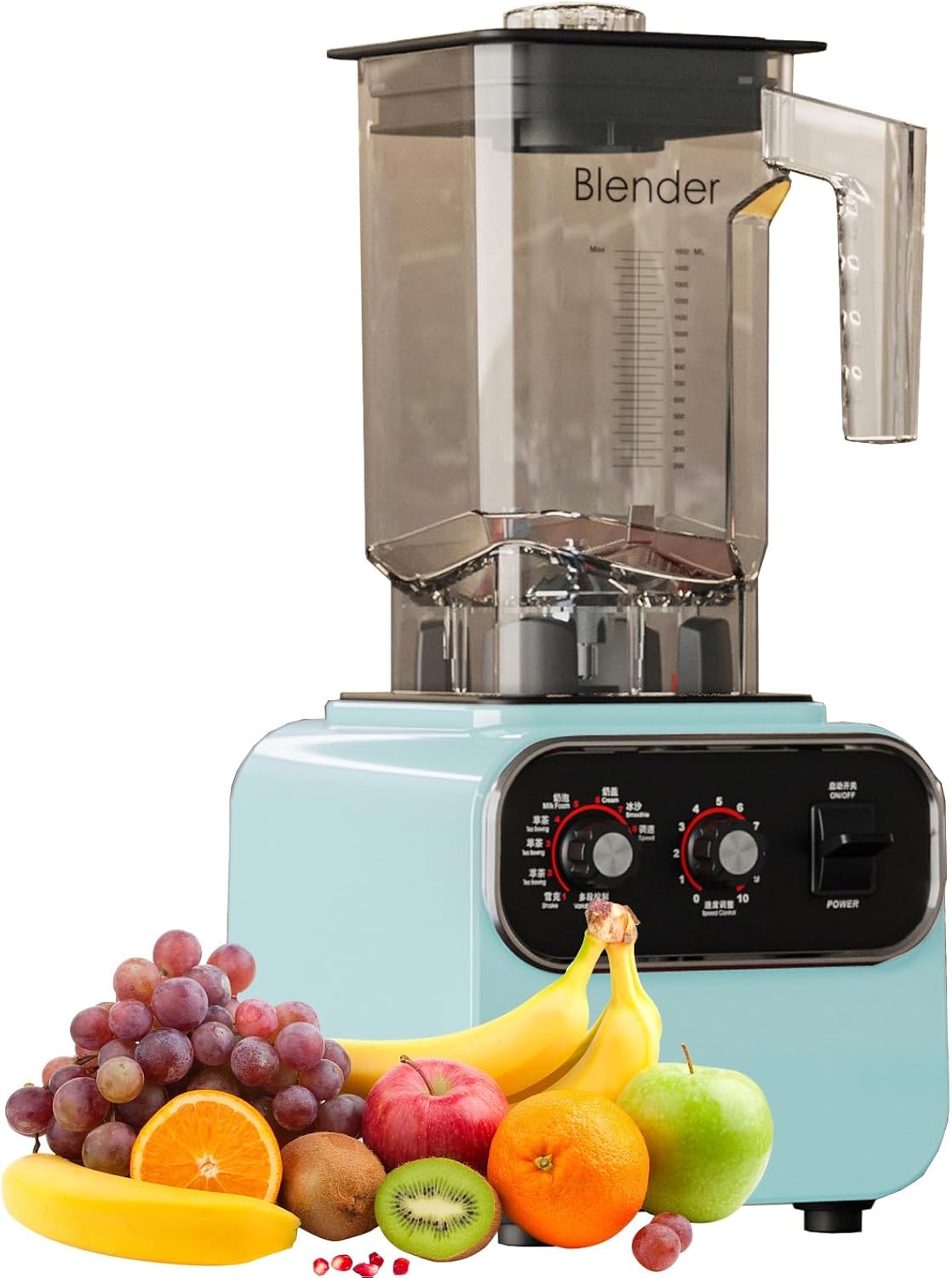 Professional Blender - 2L 1600 Watts - Professional High Performance Blender and Food Processor for Smoothies (Colour: Blue, Size : 220V)