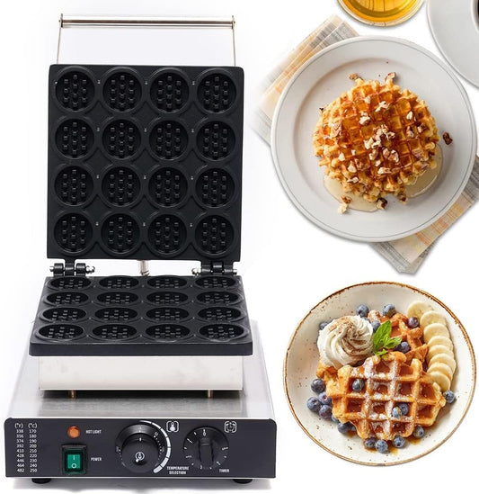 Commercial Belgian Waffle Maker 16 Pcs Round Belgian Waffle Maker 1750W Professional Non-stick Stainless Steel Waffle Iron with Time & Temp Control for Bakeries, Restaurant, Snack Bar