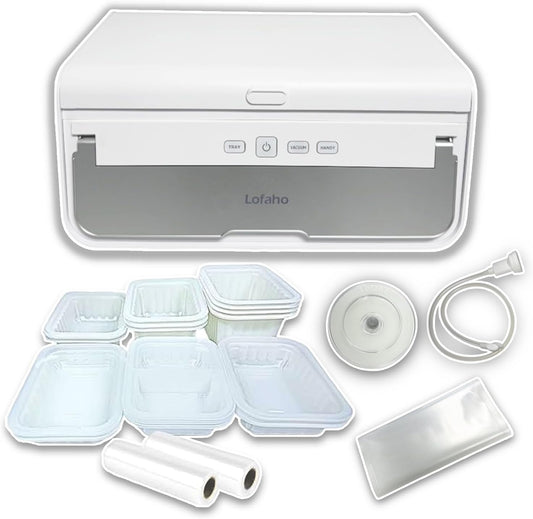 3-in-1 Food Sealer Machine for Meal Prep & Storage - Includes 5 Vacuum Sealer Pouches, 10 Trays, 1 Vacuum Seal Hose, Vacuum Seal Lid (5.5"), Top & EPL Film - Compact Food Vacuum Sealer Machine
