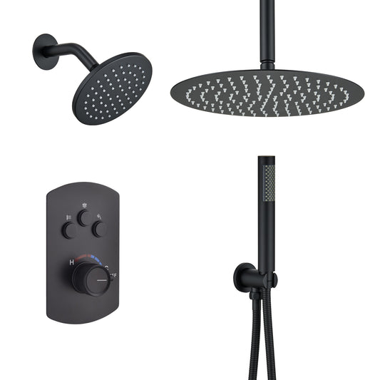 Mondawe Matte Black 12-Inches Dual Head Built-In ShowerÂ FaucetÂ System with 3-way Diverter ( Pressure-balanced Valve Included )