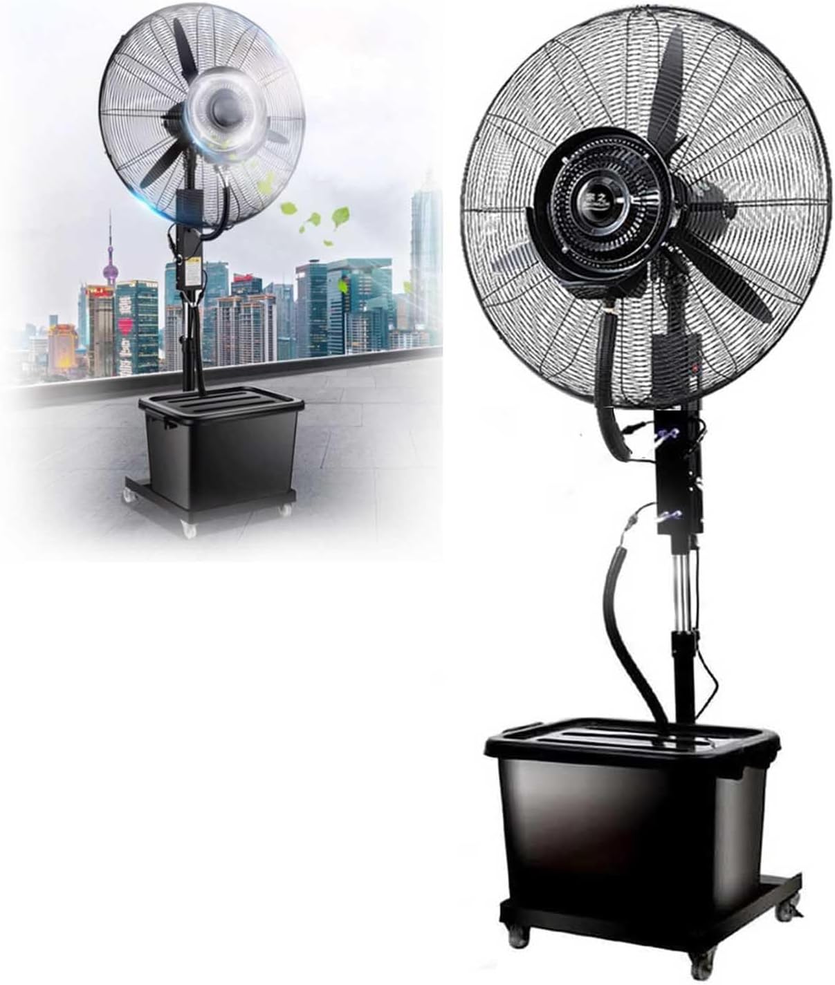 Oscillating Misting Fan, Portable Floor Water Misting Air Cooler 3 Cooling Speeds High Velocity Cold Air Cooler, High Velocity Oscillating Fan for Patio Garage Gym Workshop Warehouse(30in)