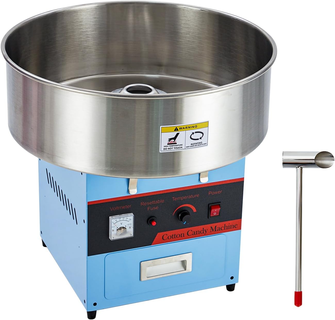 Electric Cotton Candy Machine - Commercial 980W Floss Maker, Stainless Steel Bowl, Sugar Scoop, Drawer, Ideal for Home, Kids Birthday(Without lid)