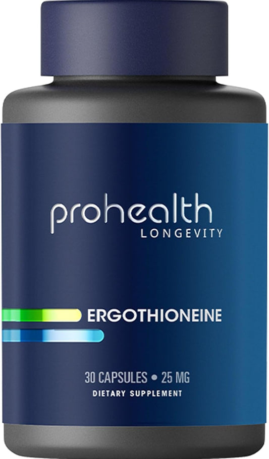 ProHealth Ergothioneine 5X Strength. 25mg Clinical Research Dose. Natural Amino Acid Mushroom Supplement for Improved Cognition, Heart Health. Essential Longevity Vitamin. 25 mg\/Serving, 30 Servings