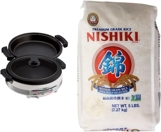 Zojirushi EP-RAC50 Gourmet d'Expert 1350-Watt Electric Skillet & Nishiki Medium Grain Rice, 80 Ounce