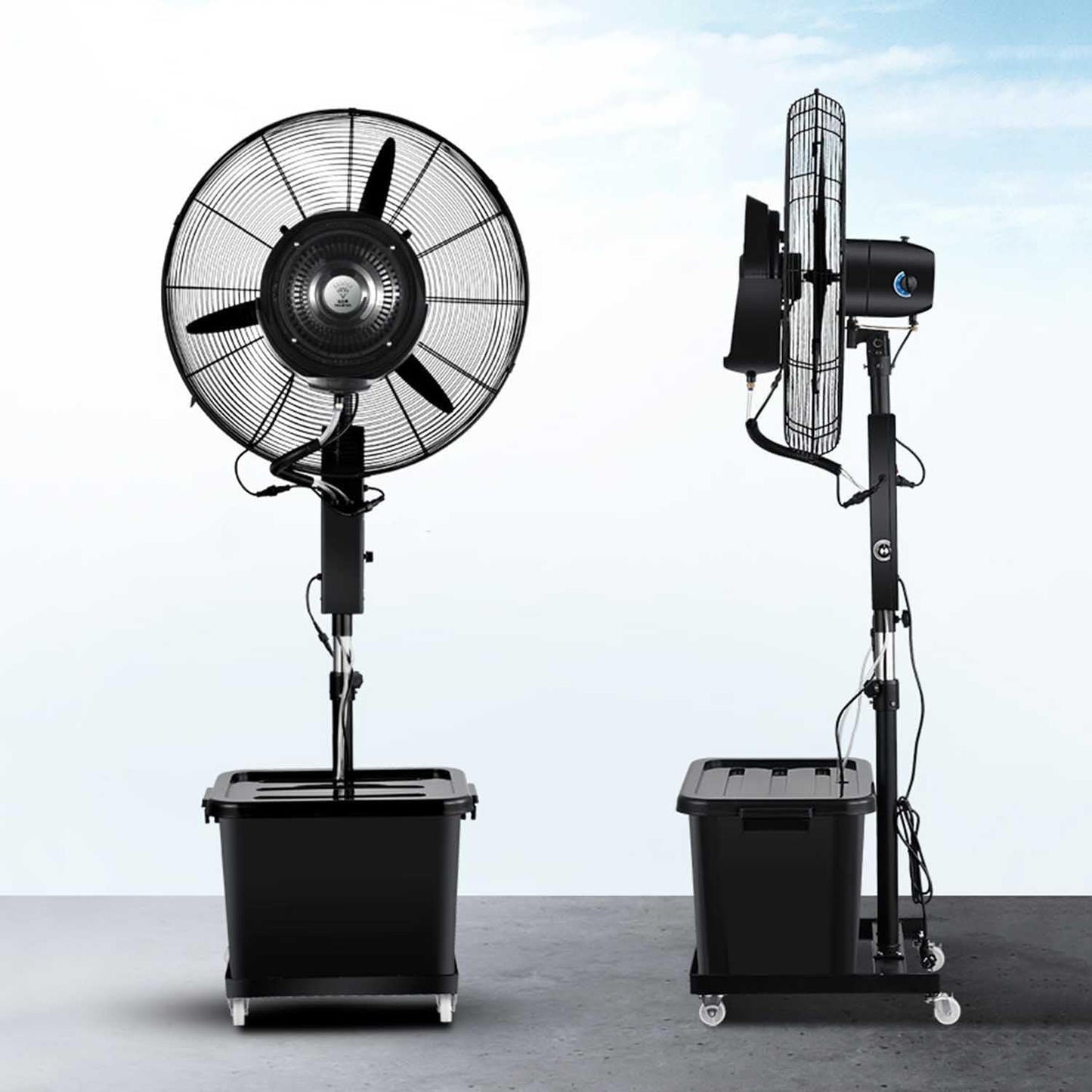 Misting Fan Outdoor Commercial Oscillating lifting Pedestal Fan 3 Cooling Speeds, 11-Gallon Large Capacity Tank, for Patio, Outside Restaurant, Garage, Gym Use(26in)