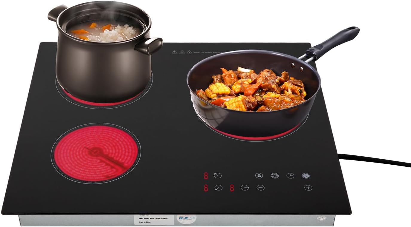 Namiose Electric Ceramic Cooktop 110V Built-in Electric Stove Top Induction Radiant Cooktop Sensor Touch Control 2\/3\/4 Burners 9 Power Levels, 120 Min Timer for Home All Cookware (3 Burners)