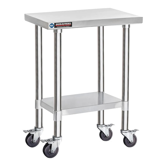 DuraSteel 24x18 NSF Stainless Steel Cart - Heavy Duty Rolling Food Prep Table with Undershelf - Metal Utility Cart for Commercial Restaurant Kitchen, Laundry, Side Mixer Stand
