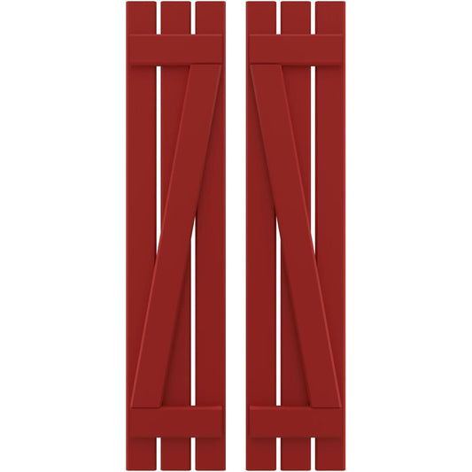 Ekena Millwork 11.5-in W x 83-in H Fire Red Board and batten Spaced with z-bar Wood Exterior Shutters ( 2 -Pack )
