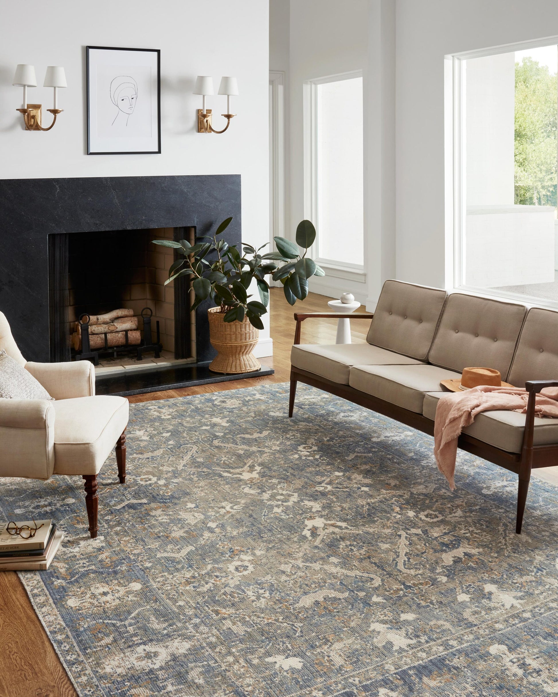 Chris Loves Julia x Loloi Rosemarie 8 x 10 (ft) Loomed Sand / Lagoon Rectangular Indoor Distressed/Overdyed Oriental Pet Friendly Area rug