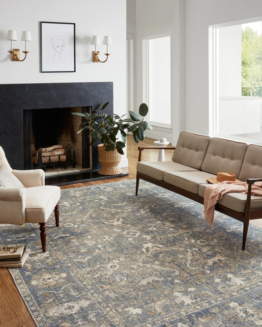 Chris Loves Julia x Loloi Rosemarie 8 x 10 (ft) Loomed Sand / Lagoon Rectangular Indoor Distressed/Overdyed Oriental Pet Friendly Area rug