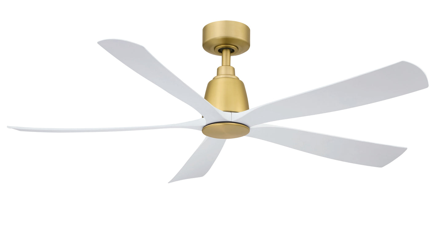 Fanimation Kute5 52-in Brushed Satin Brass with Matte White Blades Indoor/Outdoor Smart Ceiling Fan Light Kit Compatible and Remote (5-Blade) FPD5534BS