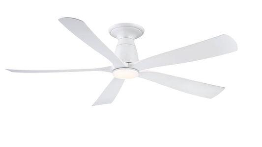 Fanimation Kute5 52-in Matte White Color-changing Integrated LED Indoor/Outdoor Flush Mount Smart Ceiling Fan with Light and Remote (5-Blade) FPD5534MW-LK-F