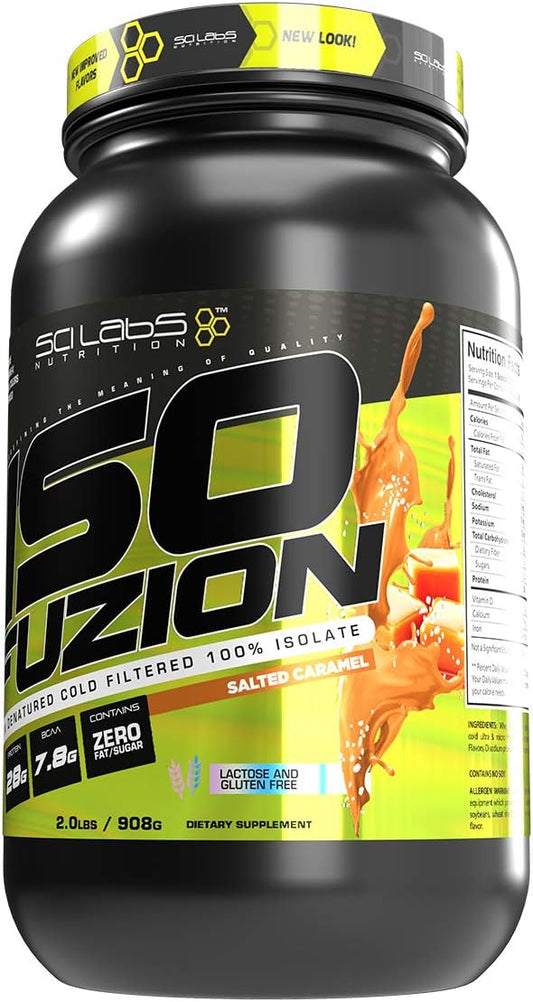 Iso Fuzion 100% Whey Isolate 28g Non Denatured Protein Powder, Salted Caramel Flavor, 2lb