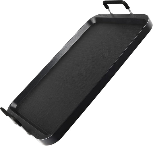 Non-Stick Aluminum Stove Top Flat Griddle, Warp-Resistant Double Burner Griddle Pan for Glass and Gas Stove, Great for Breakfast and Camping Indoor or Outdoor Size 17" x 10.5"