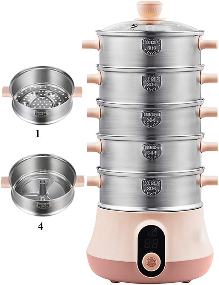 NEWTRY Electric Food Steamer 3-5 Tier Vegetable Steamer Multifunctional Stainless Steel for Cooking Vegetables Grains Meats Egg Stackable Baskets with Timer (5 Layer)
