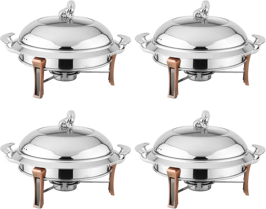 Piece Set Round Hot Pot Stainless Steel Cutlery Set with Food Plate, Frame, lid and Fuel Holder for Catering, Parties and buffets (28cm)