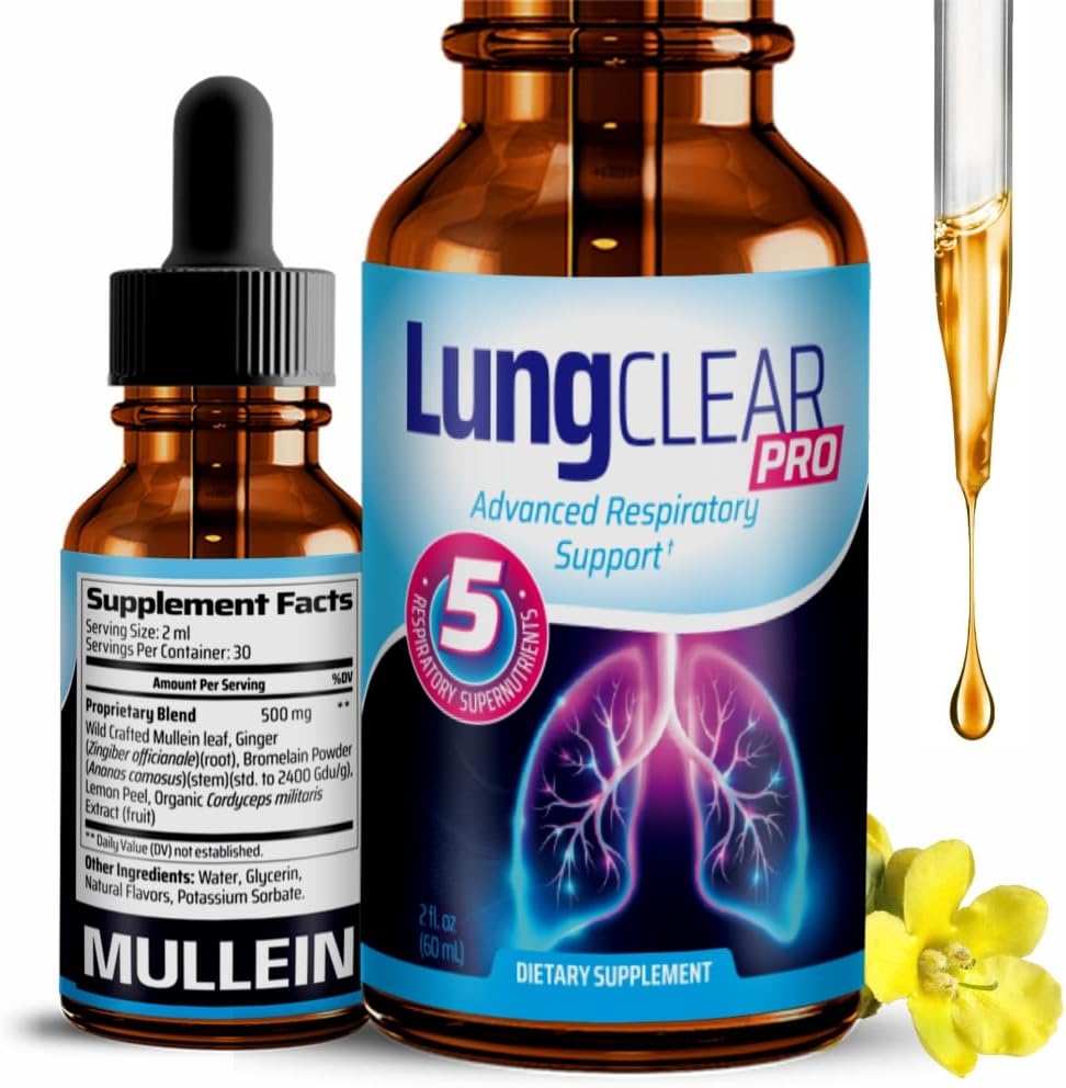 Lung Clear Pro Lung Support Supplement Drops with Wild Mullein Leaf Extract for Lungs and Mucus Relief Support - 2 Fl oz