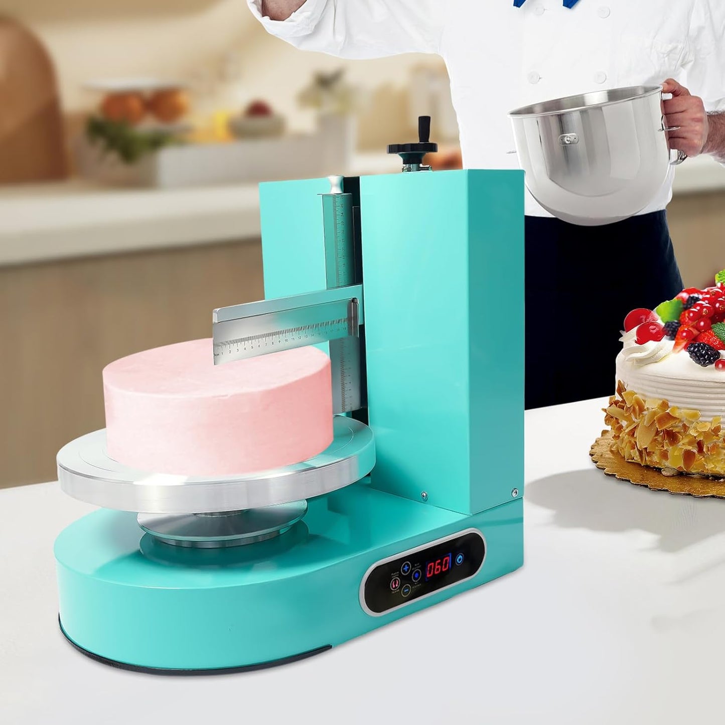 200W Electric Cake Decorating Machine, Auto Cake Cream Butter Spreading Smooth Machine Adjustable Rotating Speed Frosting Turntable Surface Scraper with LCD Display for 4-12 inch Cakes (Green)