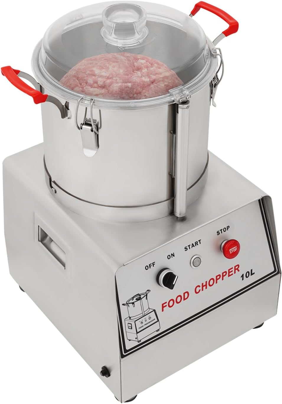 10l Commercial Food Processor - 1100w Electric Food Chopping Machine with 201 Stainless Steel Bowl, 1400rpm Detachable Blades, for Restaurants, Vegetables, Meat & Carrots