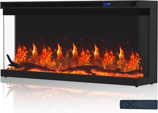 36 inch Electric Fireplace, Modern 3-Sided View Electric Fireplace Inserts, 750/1500W Recessed and Wall Mount Fireplaces with Realistic Adjustable Flame, Remote Control, Timer, Low Noise