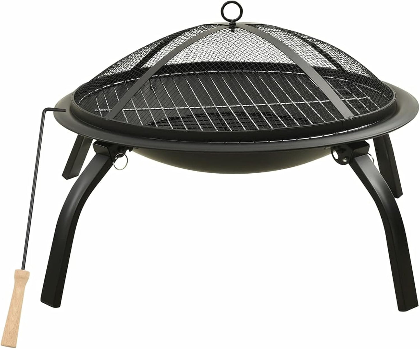 Tidyard 2-in-1 Fire Pit and BBQ, Steel Fire Pit with Poker, Cooking Grid, Mesh Cover, 22inx22inx19.3in, for Outdoor Camping, Patio, and Backyard Use
