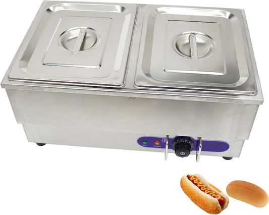 110V Commercial Hot Dog Steamer & Bun Warmer Steamer for hypermarket Food Industry with 2 Sets of Stainless Steel Basin