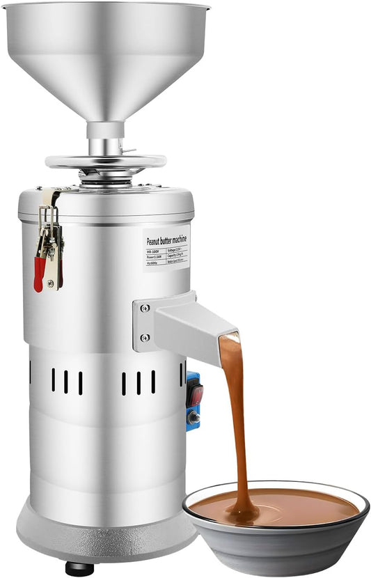 1100w Peanut Butter Maker Machine, 33lb/H Commercial Nut Butter Machine for Soy Milk, Sesame Paste, Almond, Cashew, Large Capacity Stainless Steel Electric Grain Grinding Maker