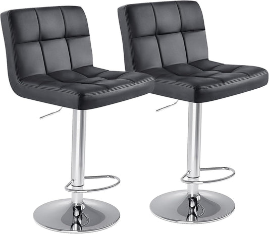DUMOS Bar Stools Set of 2, Armless Adjustable Swivel Barstools, PU Leather Hydraulic Kitchen Counter Height Bar Stools, Thickened Seat Cushion Square Island Barstools with Back, Dark Black
