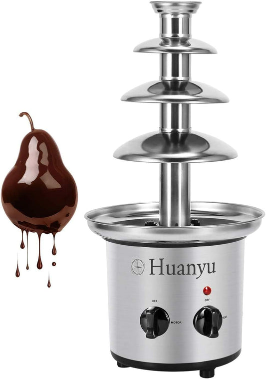 Huanyu Stainless Steel Chocolate Fondue Fountain Small 4-tier Tower Altitude 45cm for Celebration/Wedding/Birthday/Christmas (220V)