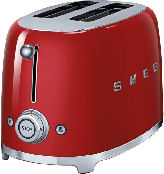 Smeg TSF01RDUK Retro 2 Slice Toaster, 6 Browning Levels, Extra-Wide Bread Slots, Defrost and Reheat Functions, Removable Crumb Tray, 950 W, Red