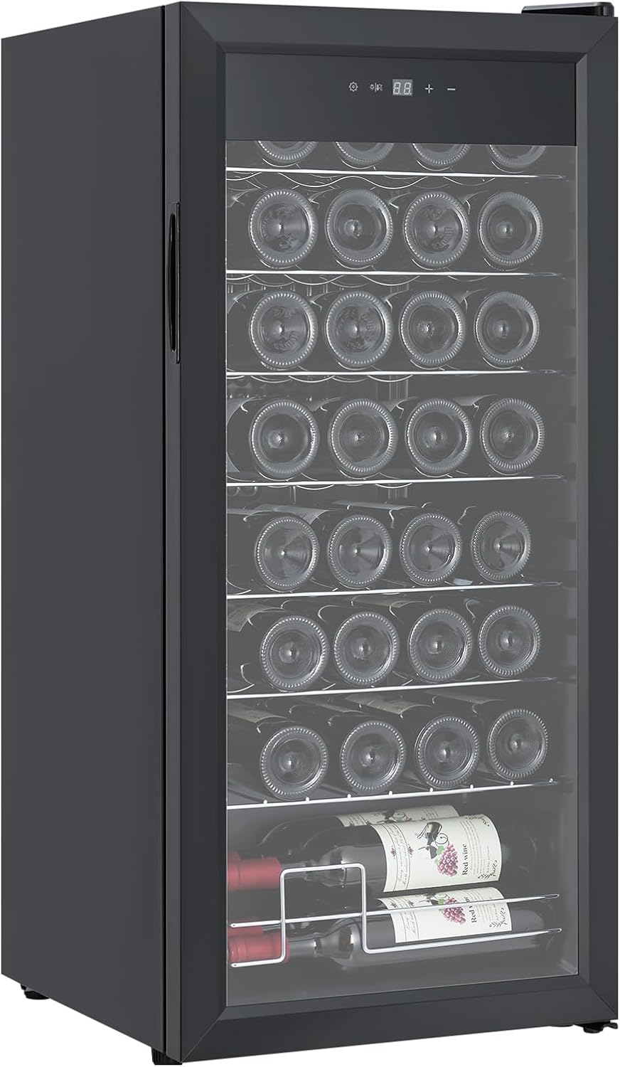 32 Bottle Wine Cooler, Compressor Wine Cooler Refrigerator with Digital Temperature Control, Freestanding Beverage Wine Fridge with Double Layer Glass Door for Wine, Champagne, Beer